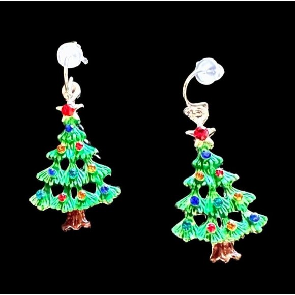 Home for Holidays Christmas Tree Earrings Open Cut Crystals Star Handmad… - Picture 1 of 12